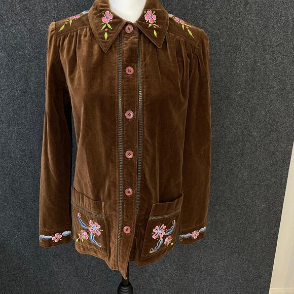 VTG Begies Way Vintage Brown Corduroy Embroidered Floral Jacket Women’s 12 - Picture 1 of 11
